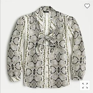 Jcrew tie-neck top in snakeskin print
